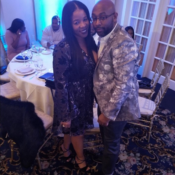 Multi Blue Velour and Sheer Dress Gray Accents! - Picture 1 of 9